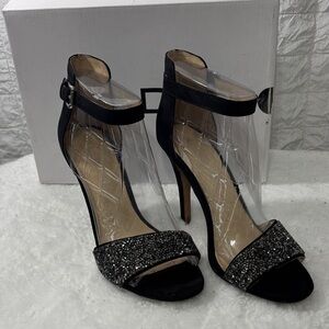 Elegant Black Sparkle Ankle-Strap Heels